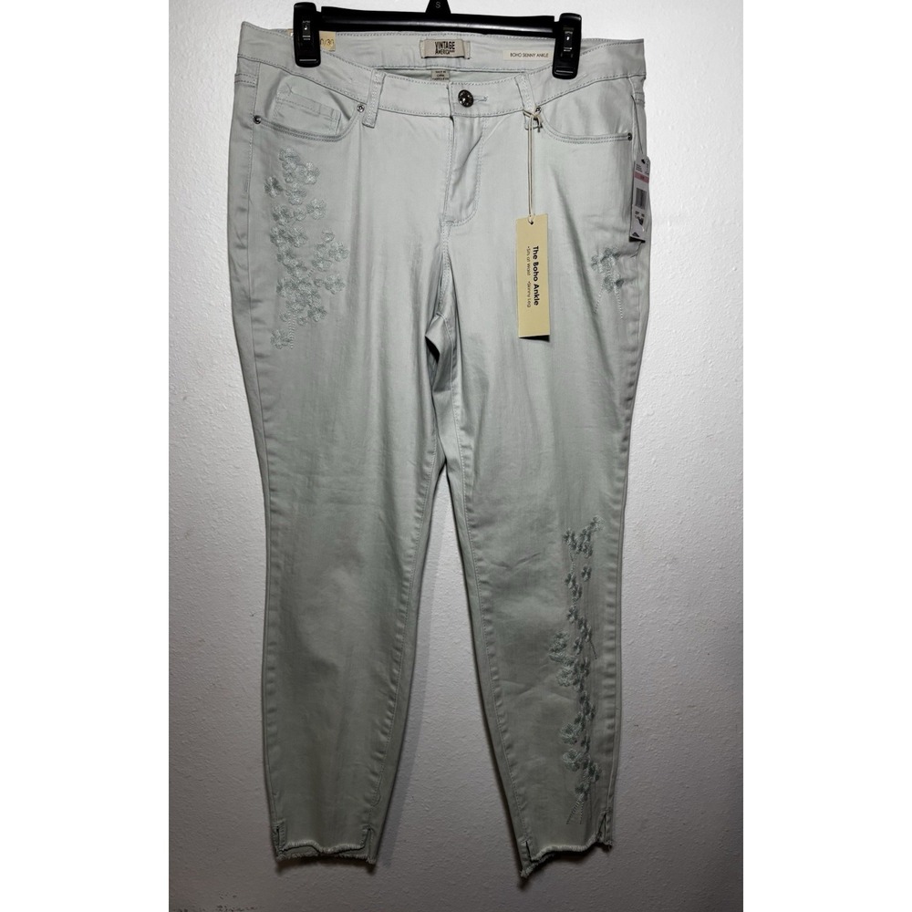 Vintage America Blues Womens Skinny BoHo Embroidered Stretch Jeans